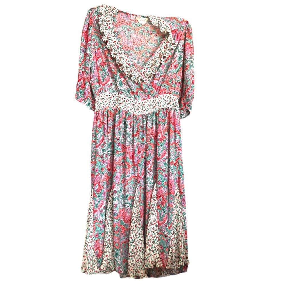 Vintage Susan Freis Vintage Ruffled Mixed Print Boho Hippy Dress